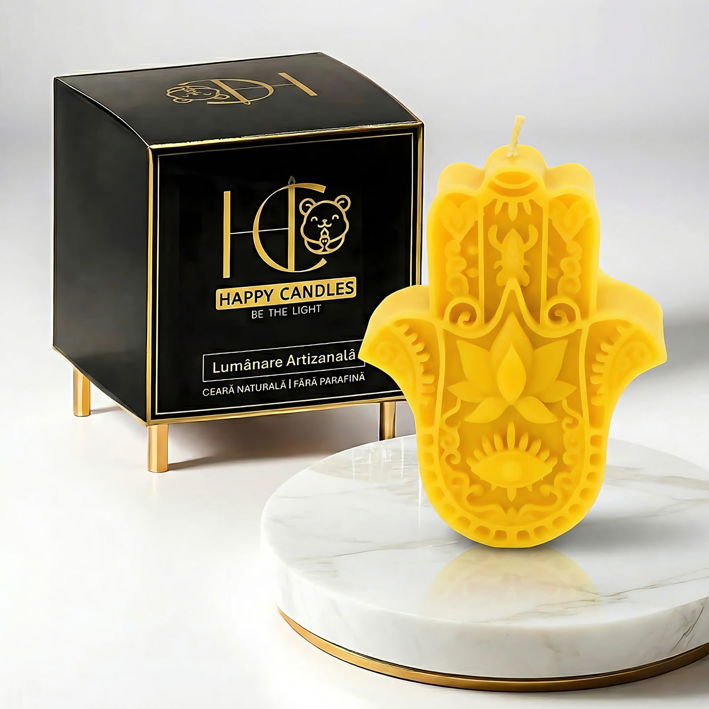 Hamsa Bienenwachskerze Gelb Titelbild