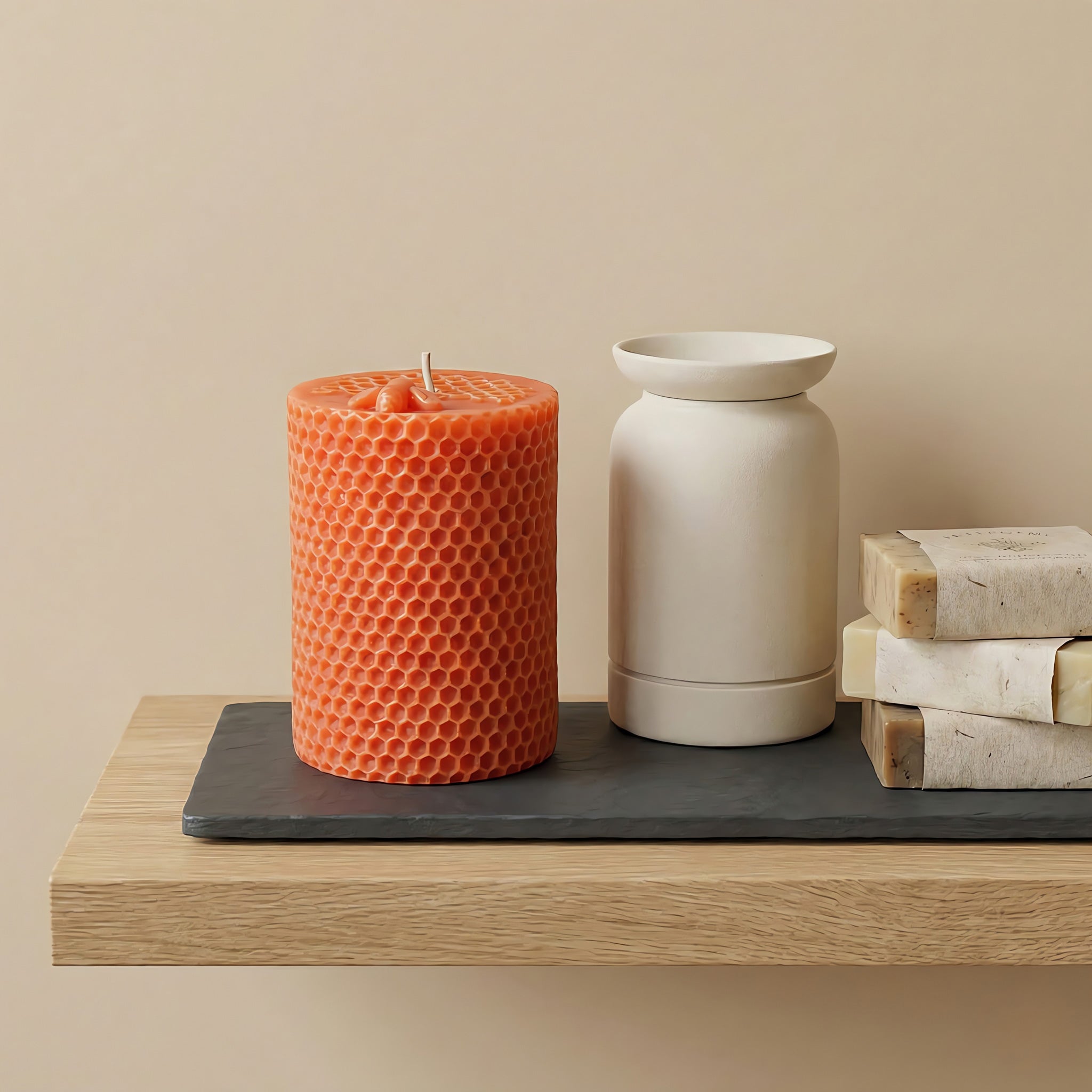 Honeycomb Cylinder | Sculptural Beeswax Candle | 100% Pure & Non