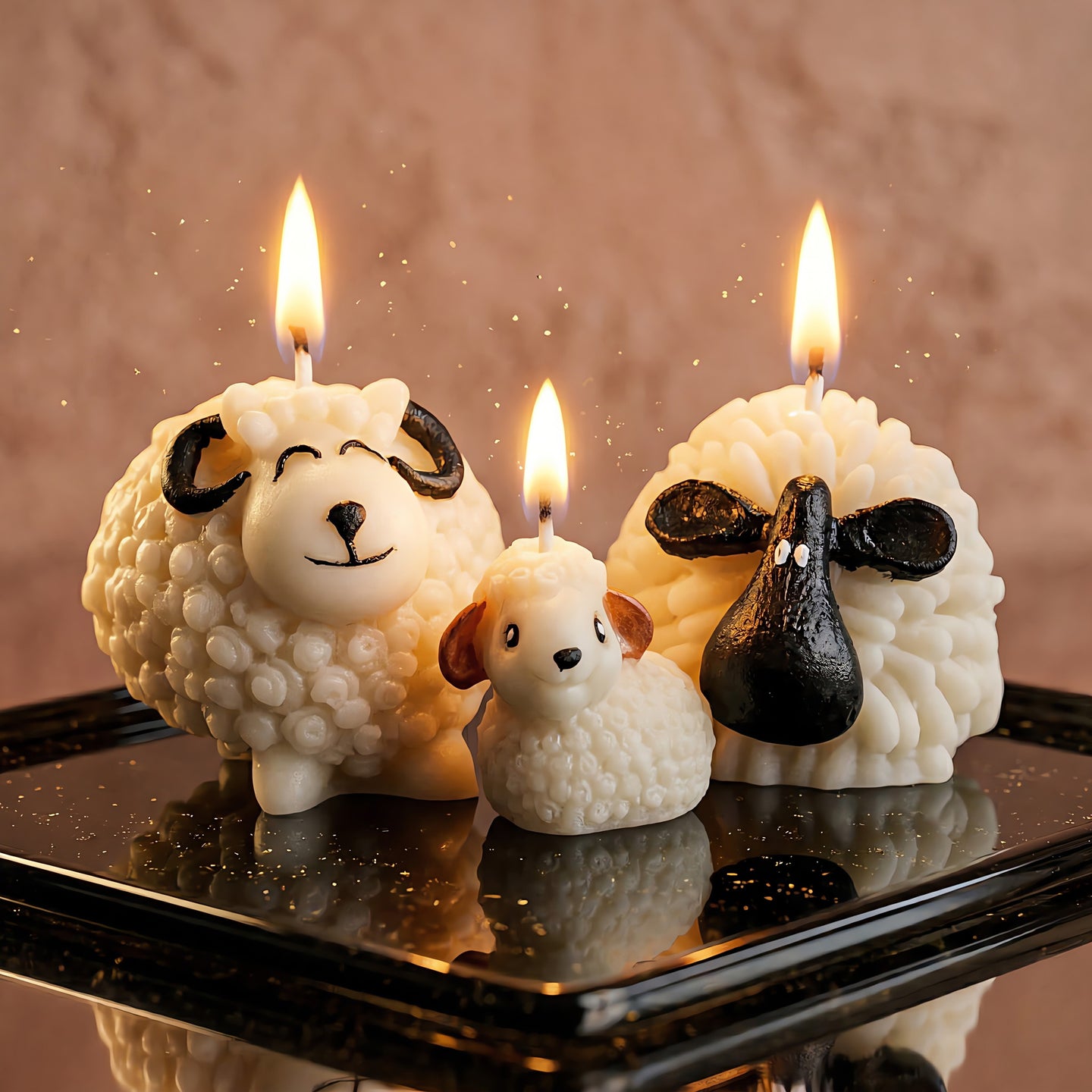 Sheep Family | Hand-painted Scented Candle Set | Signature Coconut Blend (Soy-Free)