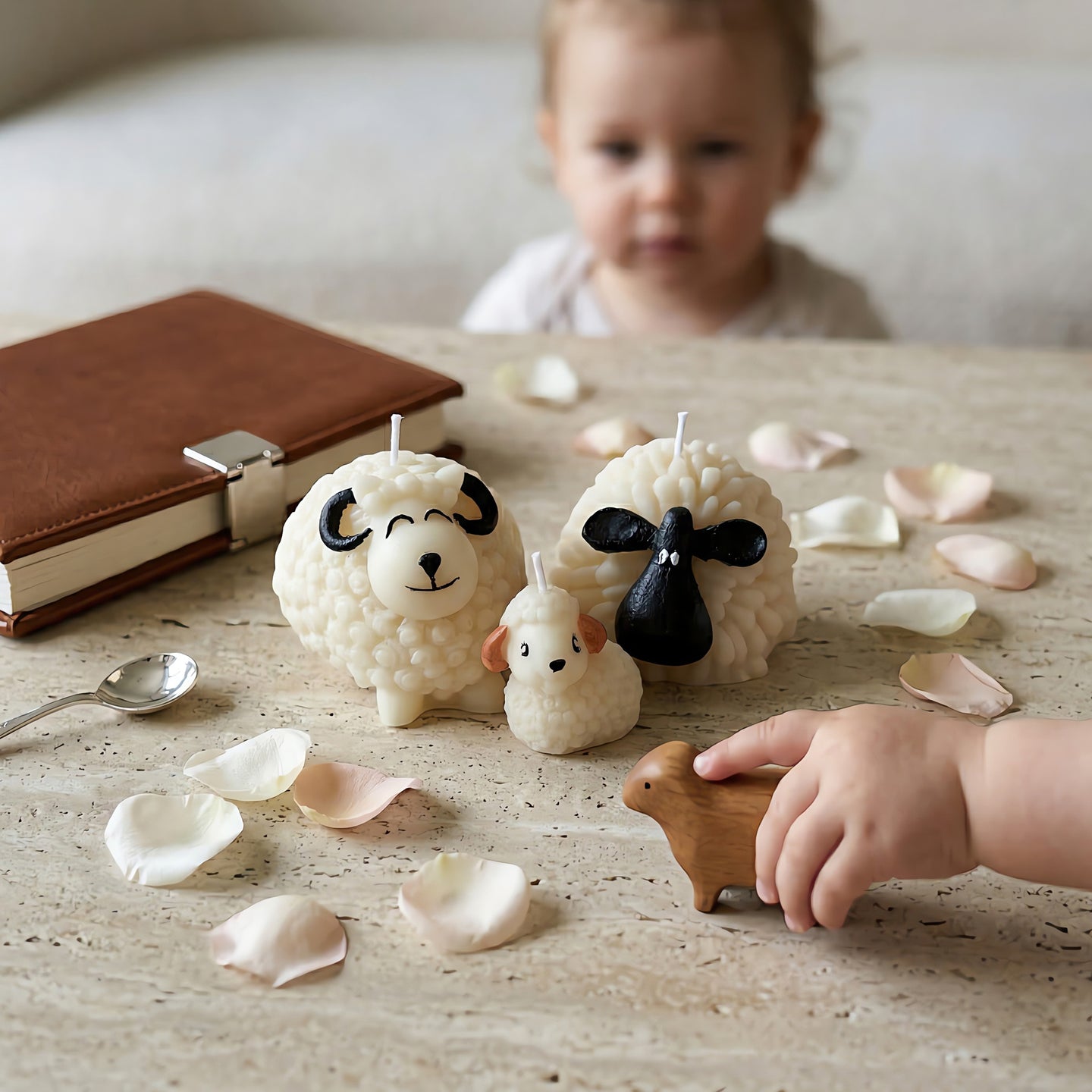 Sheep Family | Hand-painted Scented Candle Set | Signature Coconut Blend (Soy-Free)