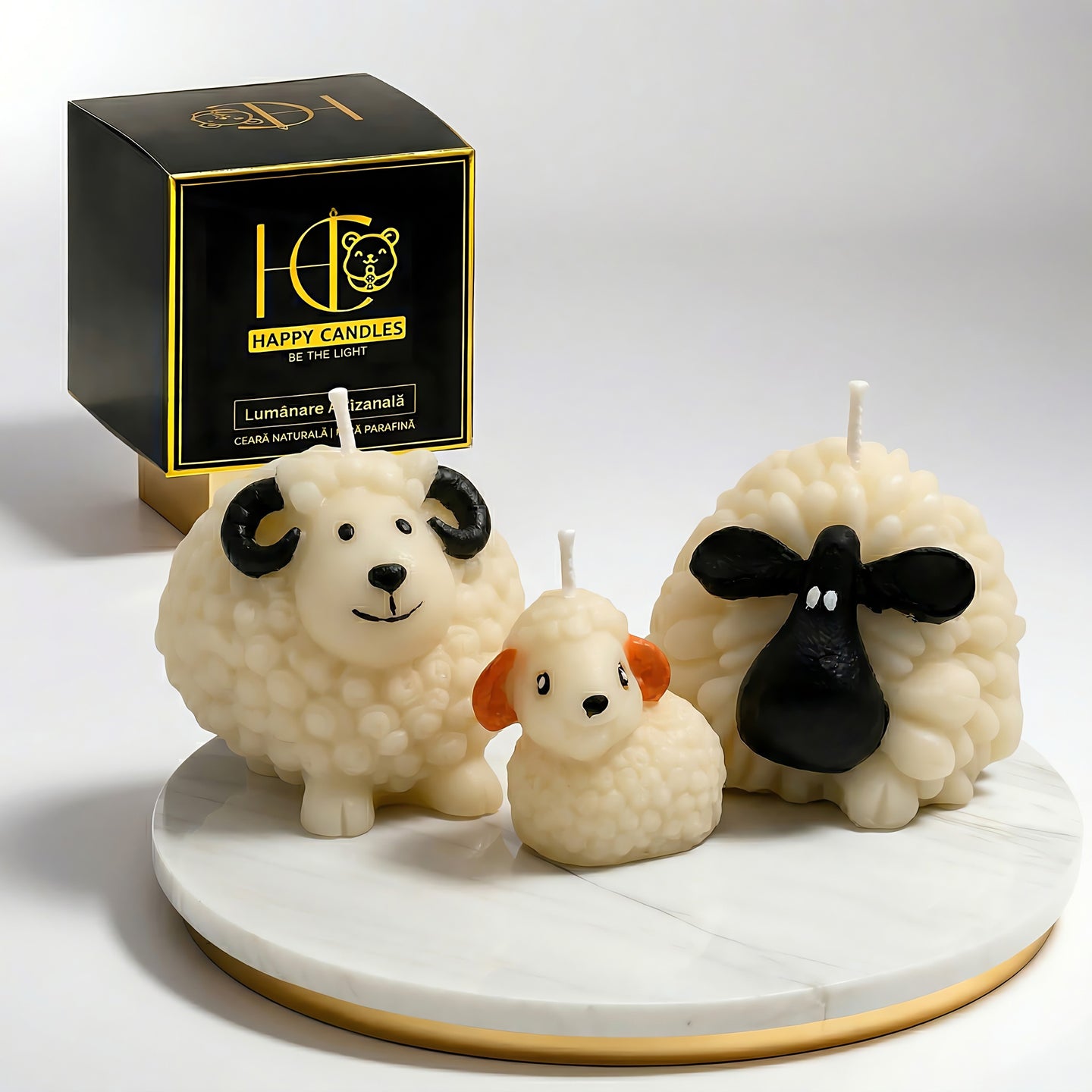 Sheep Family | Hand-painted Scented Candle Set | Signature Coconut Blend (Soy-Free)