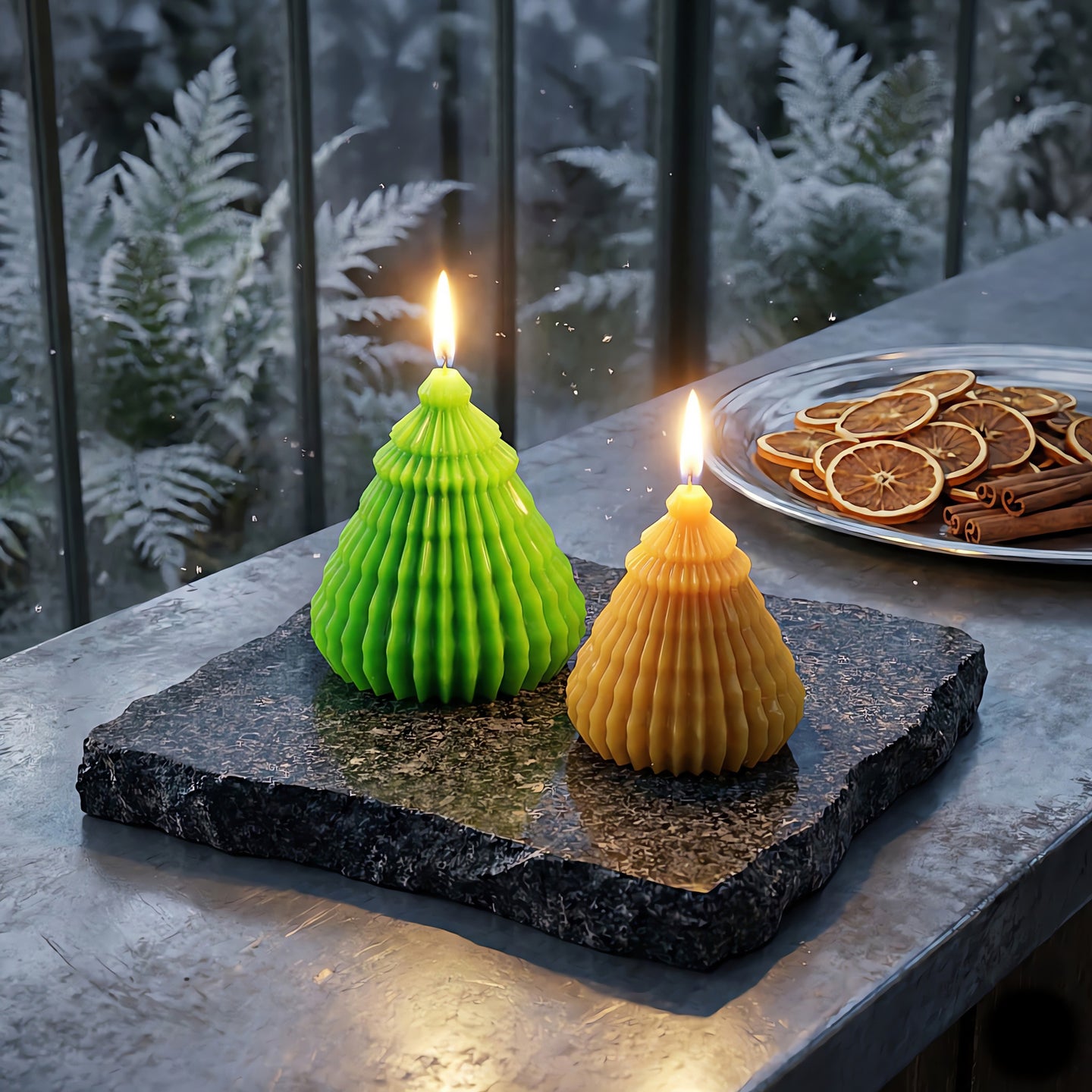 Striped Christmas Tree Beeswax Candle Accord 3