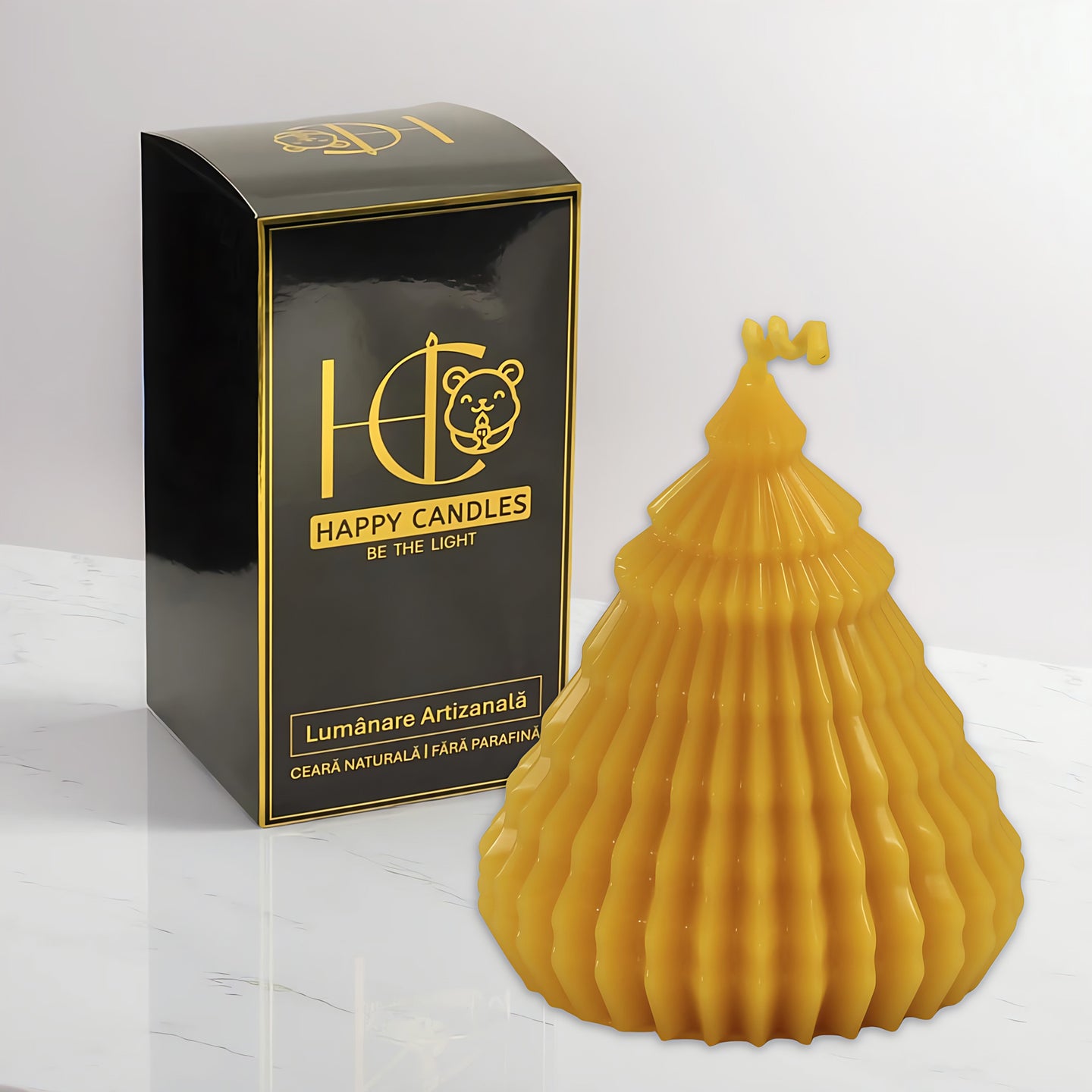 Striped Christmas Tree Beeswax Candle Medium Yellow Cover Image