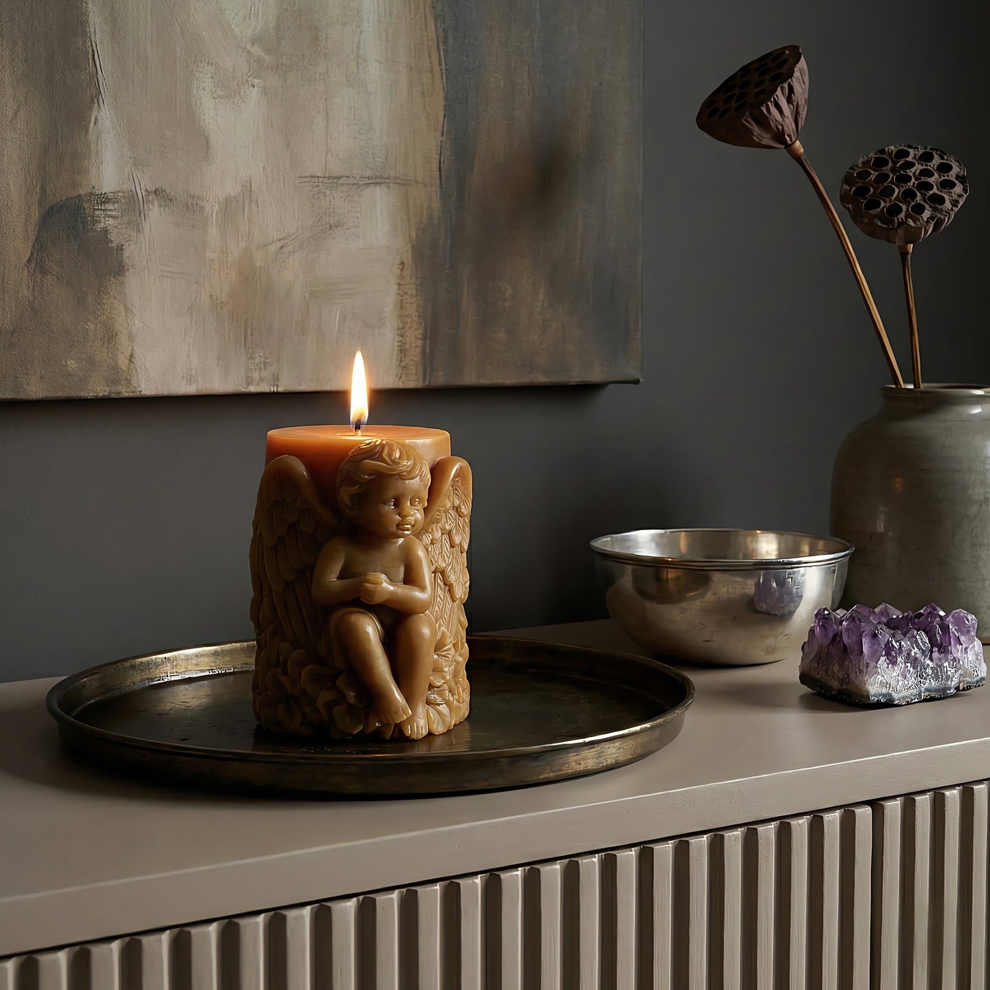 Winged Cherub Beeswax Candle Accord 1